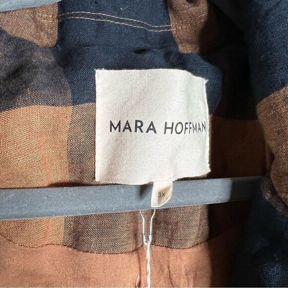 NEW Mara Hoffman checkered plaid linen double breasted puffer jacket size 3X - Picture 8 of 10